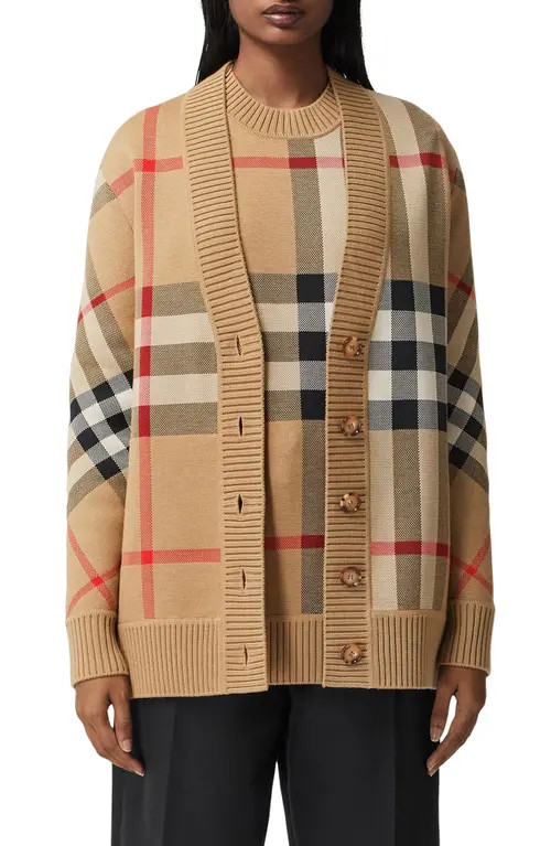 burberry Caragh Check Jacquard Cardigan in Archive Beige at Nordstrom, Size Medium | Nordstrom