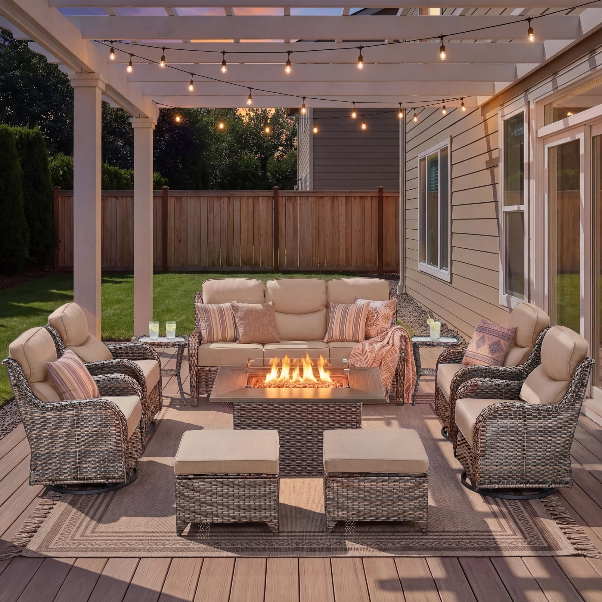 Patio Furniture Set with Fire Pit Table-10 Pieces All Weather Outdoor Swivel Rocker Chairs with S... | Amazon (US)