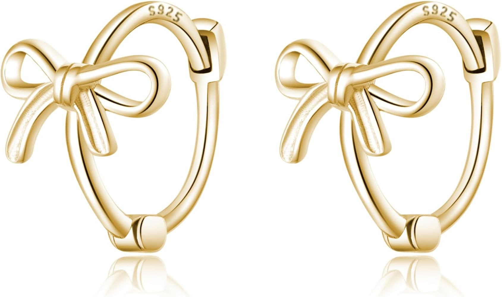 Reffeer Solid 925 Sterling Silver Bow Huggie Earrings Hoops for Women Small Bowknot Hoop Earrings... | Amazon (US)