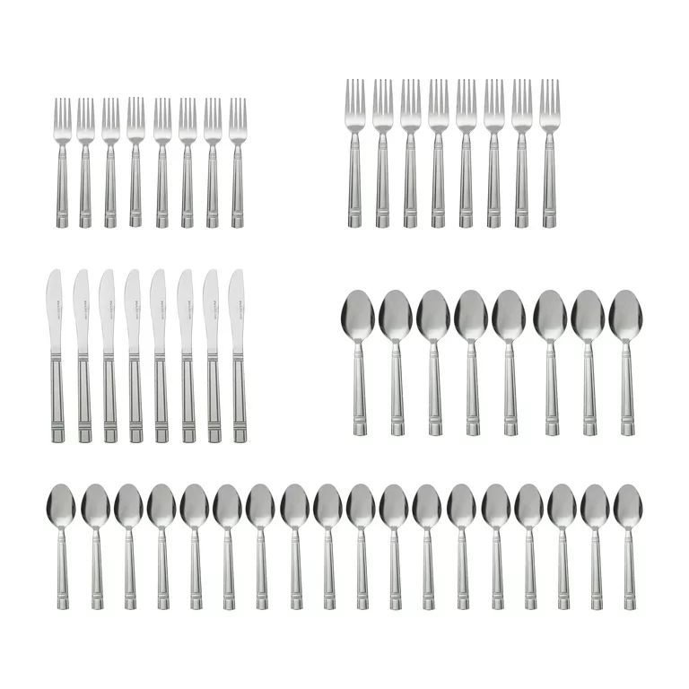 Mainstays 49 Piece Elena Stainless Steel Flatware and Organizer Tray Value Set Silver, Service fo... | Walmart (US)