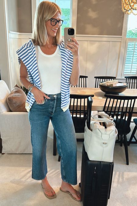 Travel outfit/look. AGOLDE jeans (these have no stretch). Wearing a small in the tank, sweatshirt and a 27 in the jeans. Tkees are so comfortable and I love to travel in them  

#LTKVideo #LTKActive #LTKTravel