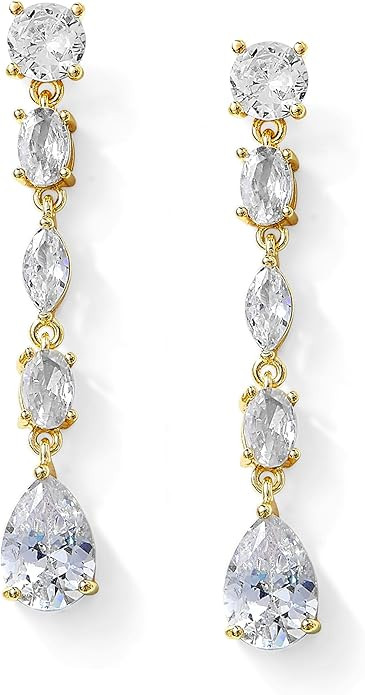 Mariell Cubic Zirconia Crystal Dangle Bridal Earrings, 2 Inches Long, Silver CZ Crystal Jewelry f... | Amazon (US)