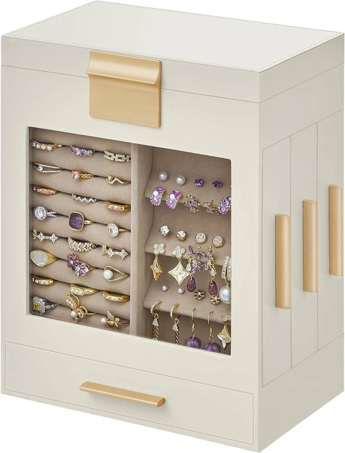SONGMICS 5-Tier Jewelry Box with Glass Window Jewelry Storage Organizer with 3 Side Drawers & Big... | Walmart (US)