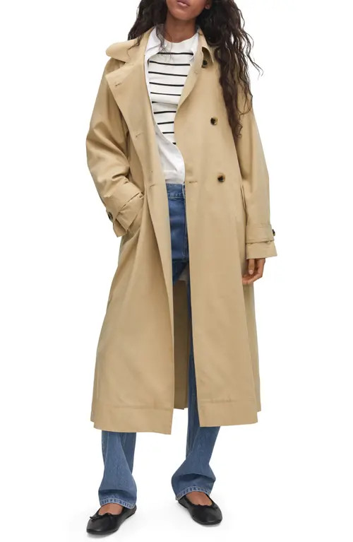 MANGO Fluid Belted Trench Coat in Beige at Nordstrom, Size Medium | Nordstrom