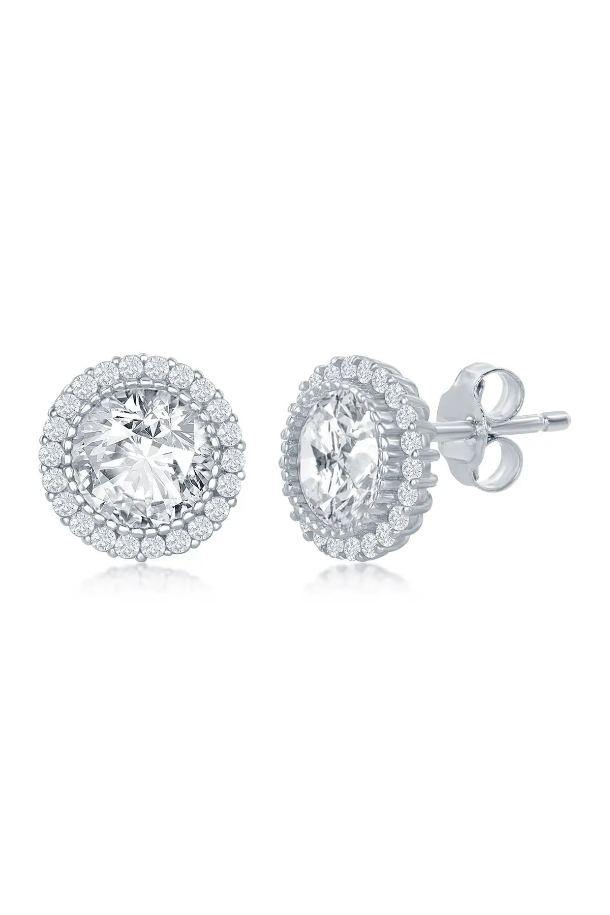 Simona Jewelry Sterling Silver Round-Cut CZ Halo Stud Earrings at Nordstrom Rack | Hautelook