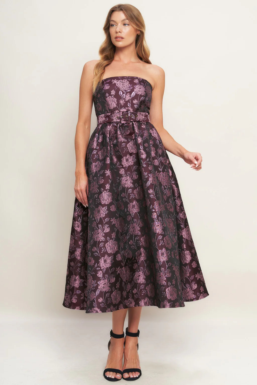 AUBERGINE CHIC JACQUARD MIDI DRESS | Lady Black Tie