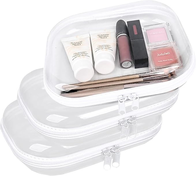 Clear Hard Plastic Zipper Case，Transparent Double Zippers Hard Pouch with 3pcs，Set of 3 Trave... | Amazon (US)