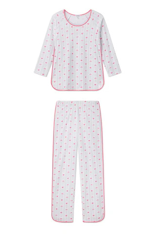 Pima Long-Long Set in Sunkissed Coral Watercolor Stems | Lake Pajamas