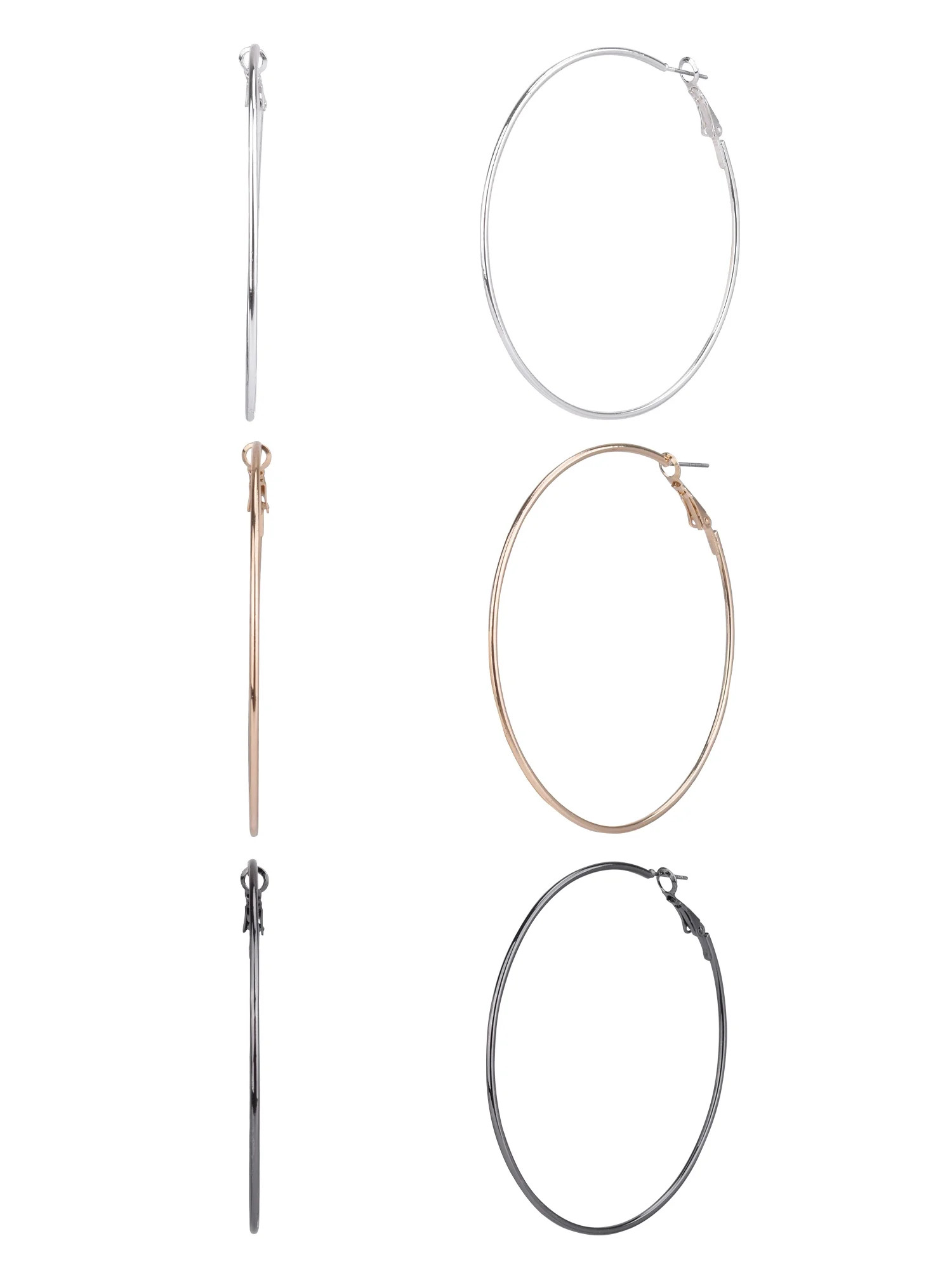 Time and Tru Adult Women's 3 Pair Multi Plate Metal Hoop Earring Set | Walmart (US)