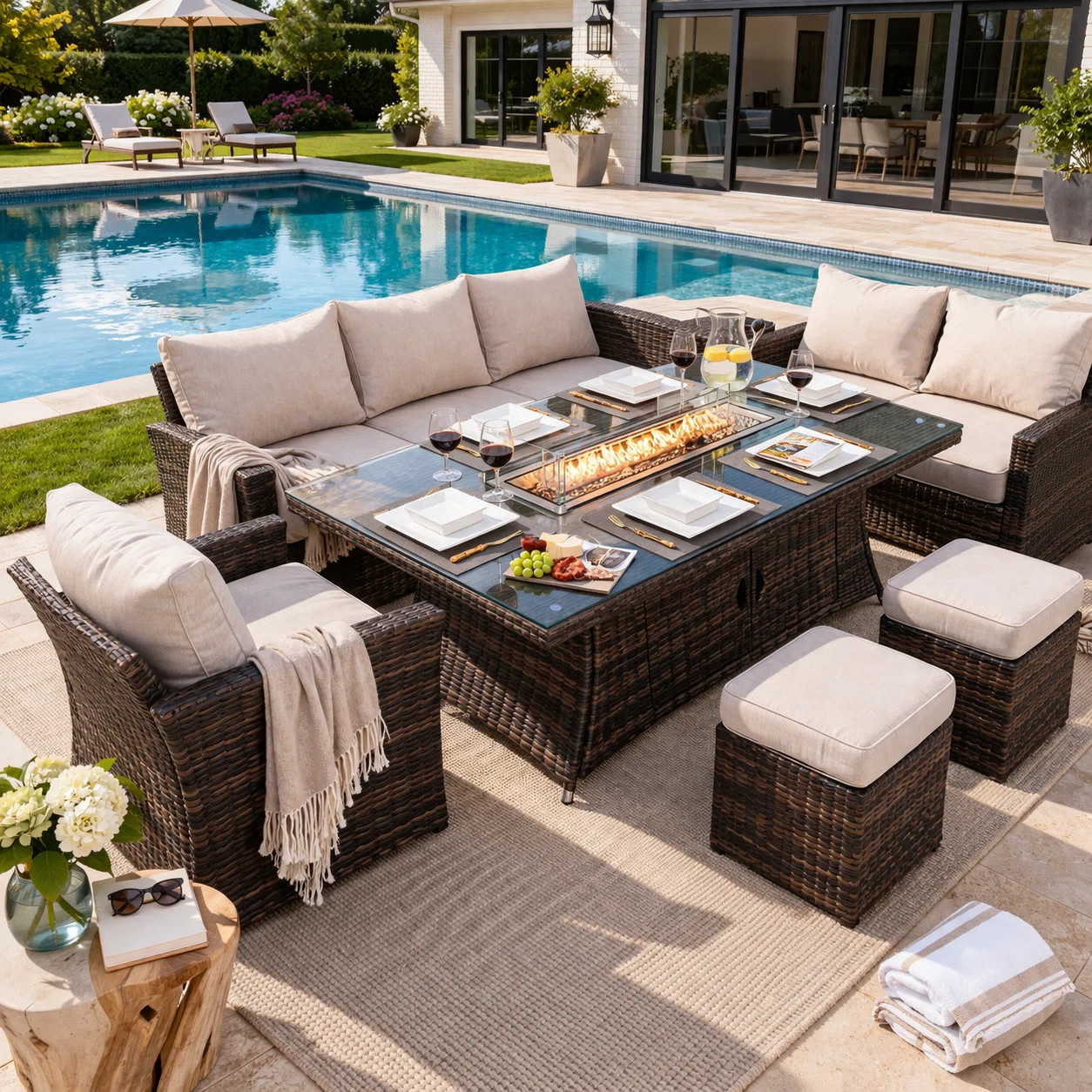 Bozhil 6 - Person Patio Dining Set with Rectangular Table , Cushions Included | Wayfair North America