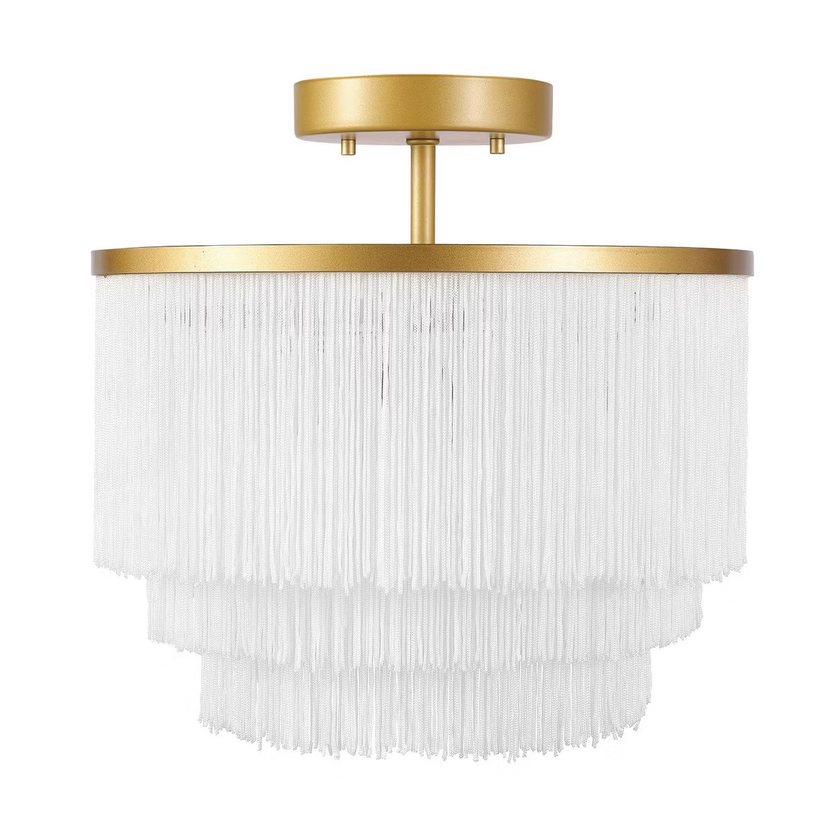 Novogratz X Globe Janis 1-Light Matte Gold Flush Mount Ceiling Light with White Fabric Fringe Sha... | Target