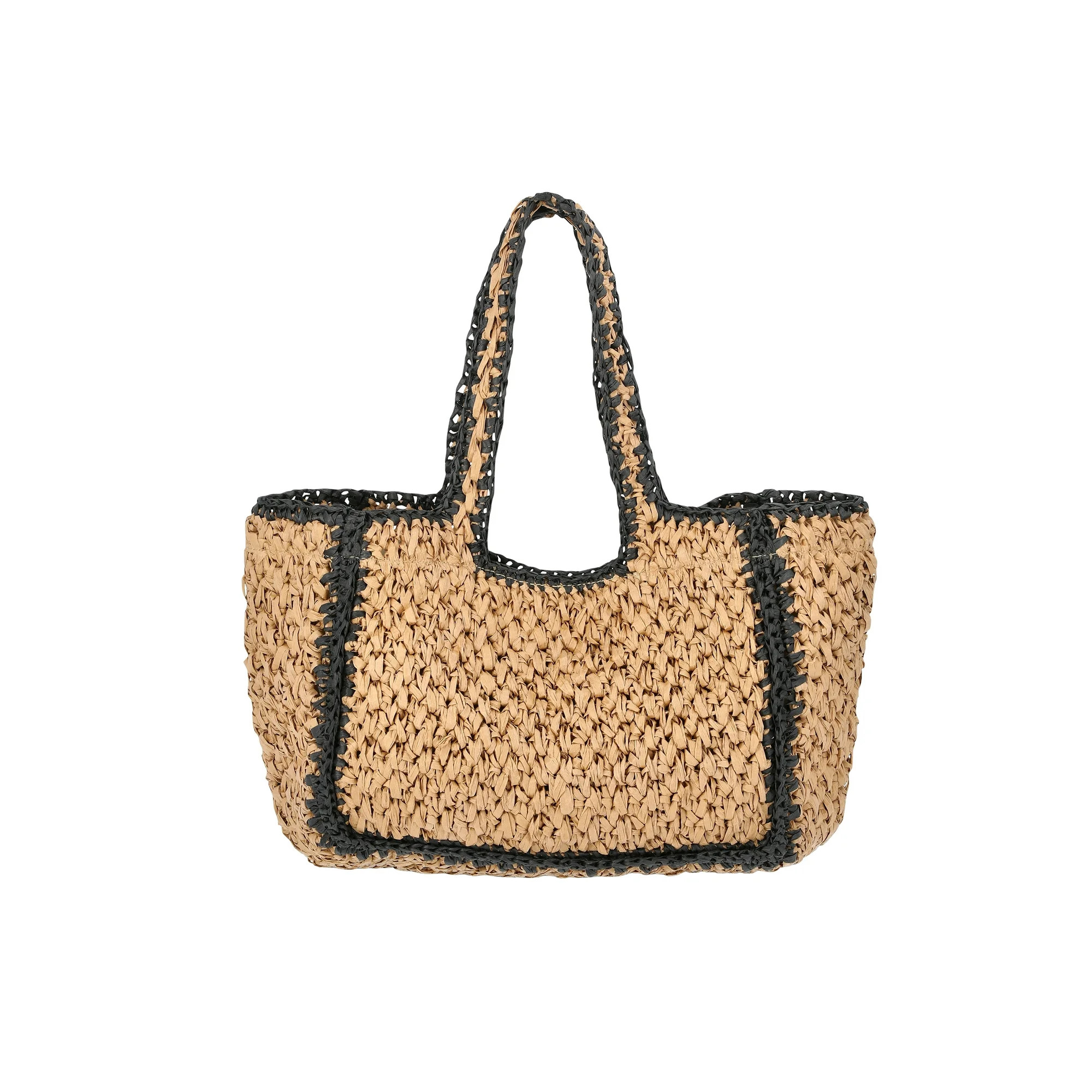 Time and Tru Women's Straw Border Mini Tote, Natural | Walmart (US)