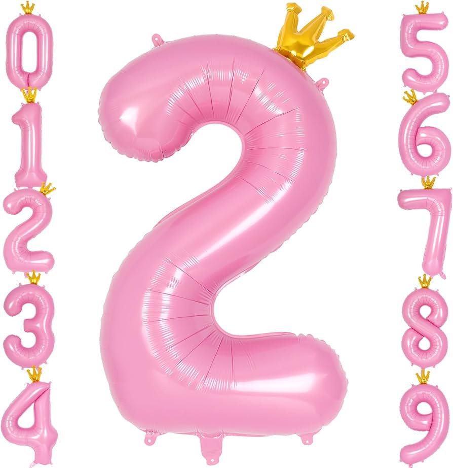Crown Pink Number 2 Balloon 40 Inch, Big Large Foil Helium Number Balloons, Jumbo Giant Mylar Num... | Amazon (US)