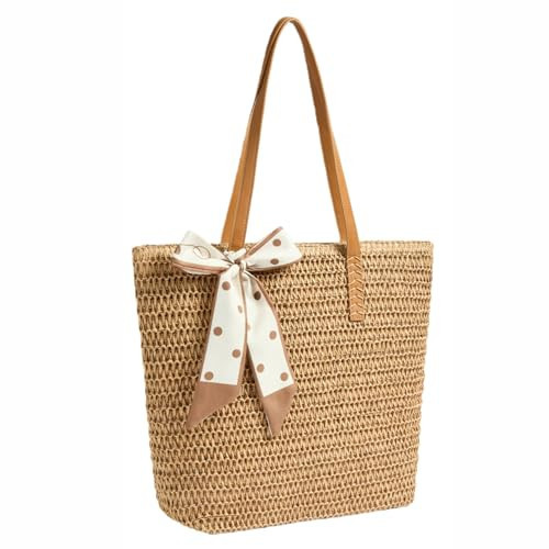 Kurava Beach Bags for Women, Large Straw Woven Beach Tote Straw Bag, Shoulder Handbags Bag for Summer Holiday | Amazon (US)