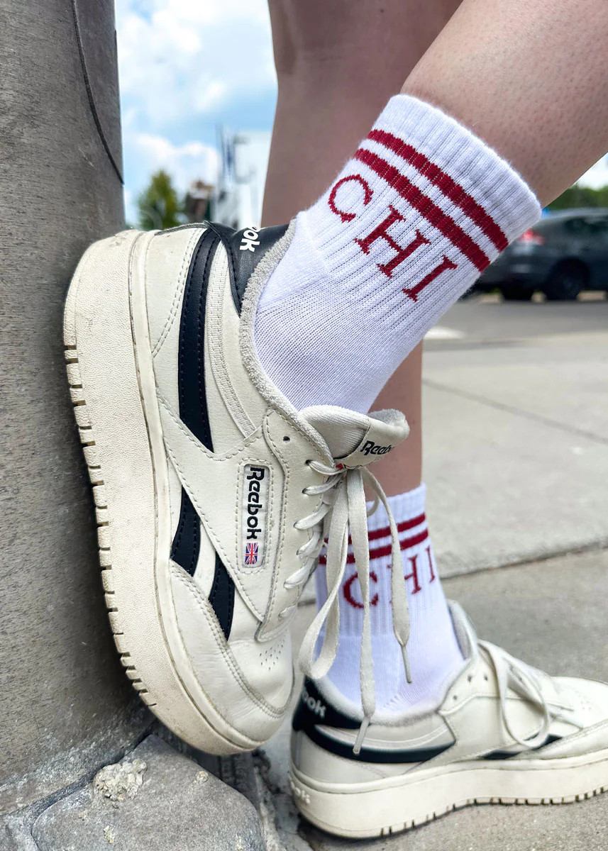 Chi Double Stripe Crew Sock - Red | Alice & Wonder