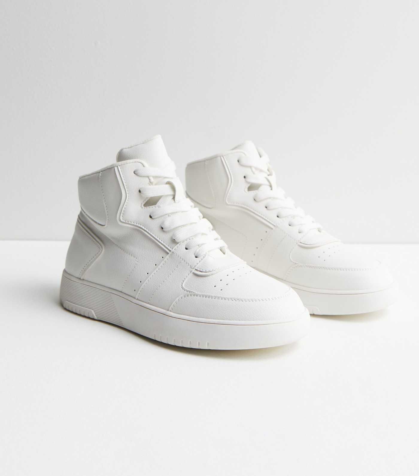 White Leather-Look Lace Up High Top Trainers
						
						Add to Saved Items
						Remove from Sa... | New Look (UK)