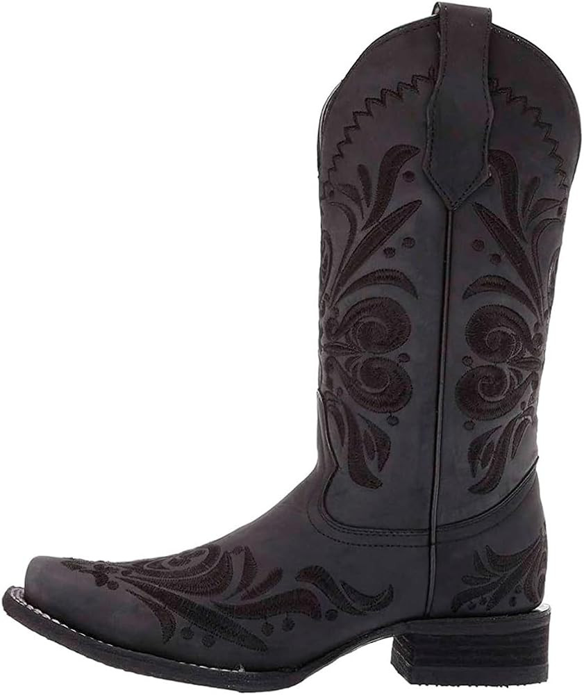 Corral Boots Women's Leather Cowgirl Embroidered Square Toe Boot Pull-On Comfortable Fit Western ... | Amazon (US)