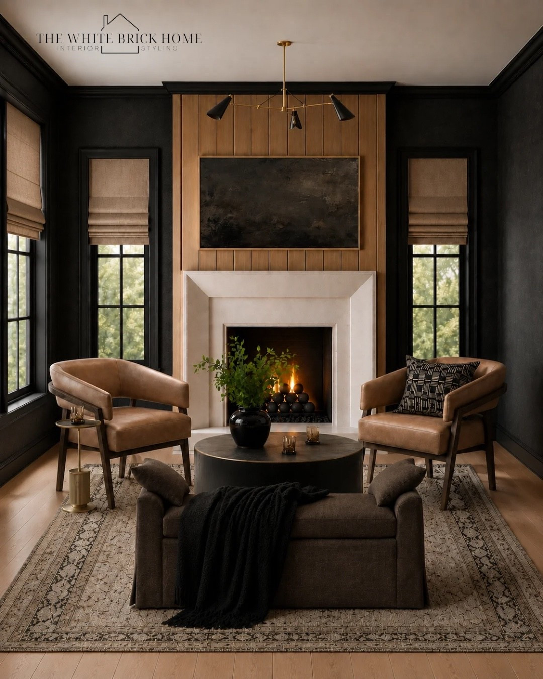 Moody black walls, white oak accented and timeless textures come together to create a cozy, elevated living room. 
🖤🖤
Living room, living room design, living room decor, living room furniture, accent chair, accent chairs, round coffee table, coffee table, leather chair, sitting nook, sitting room, chandelier, living room ideas, frame tv, home design,posh living room idea, McGee and co, pottery barn, Etsy, home ideas

#LTKHome #LTKSeasonal #LTKSaleAlert