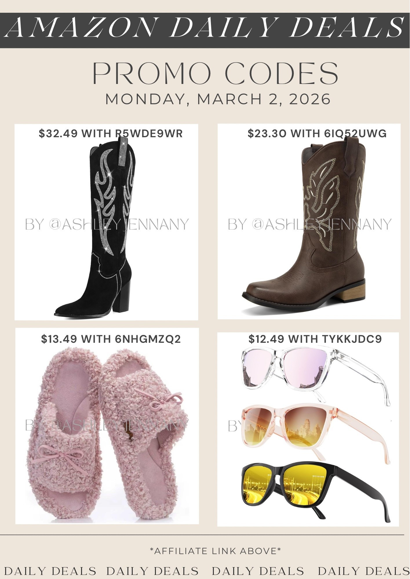 Amazon fashion deals on cowboy boots, slippers and sunglasses 

#LTKSeasonal #LTKSaleAlert #LTKMidsize