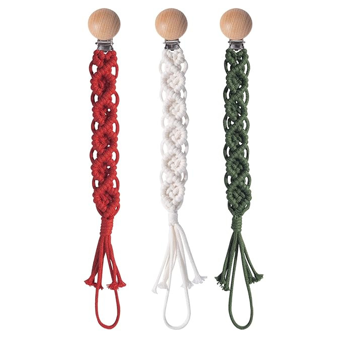 Boho Pacifier Clip for Boys Girls Pacifier Holder Leash Wooden Clips Handmade Braided Cotton Unis... | Amazon (US)