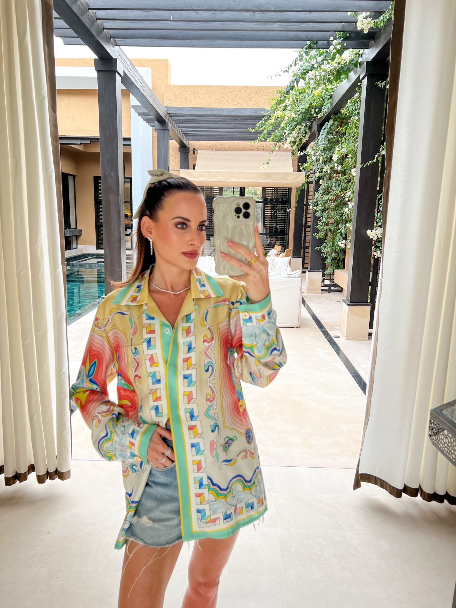 Silk pattern shirt, denim jeans 

#LTKSeasonal #LTKeurope #LTKstyletip