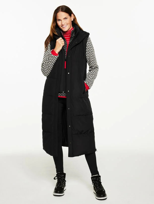 Hooded Long Puffer Vest | Talbots