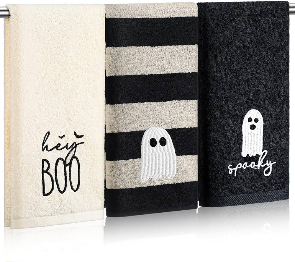 3 Pcs Halloween Ghost Hand Towels for Bathroom Cotton Embroidered Rodeo Kitchen Towels 13.3" x 29... | Amazon (US)