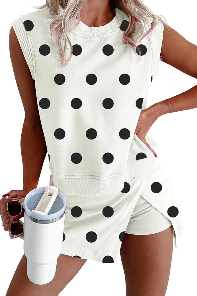 Womens 2 Piece Outfits Casual Mineral Wash Skort Sets Tank Top and Lined Split Skirt Matching Set... | Amazon (US)