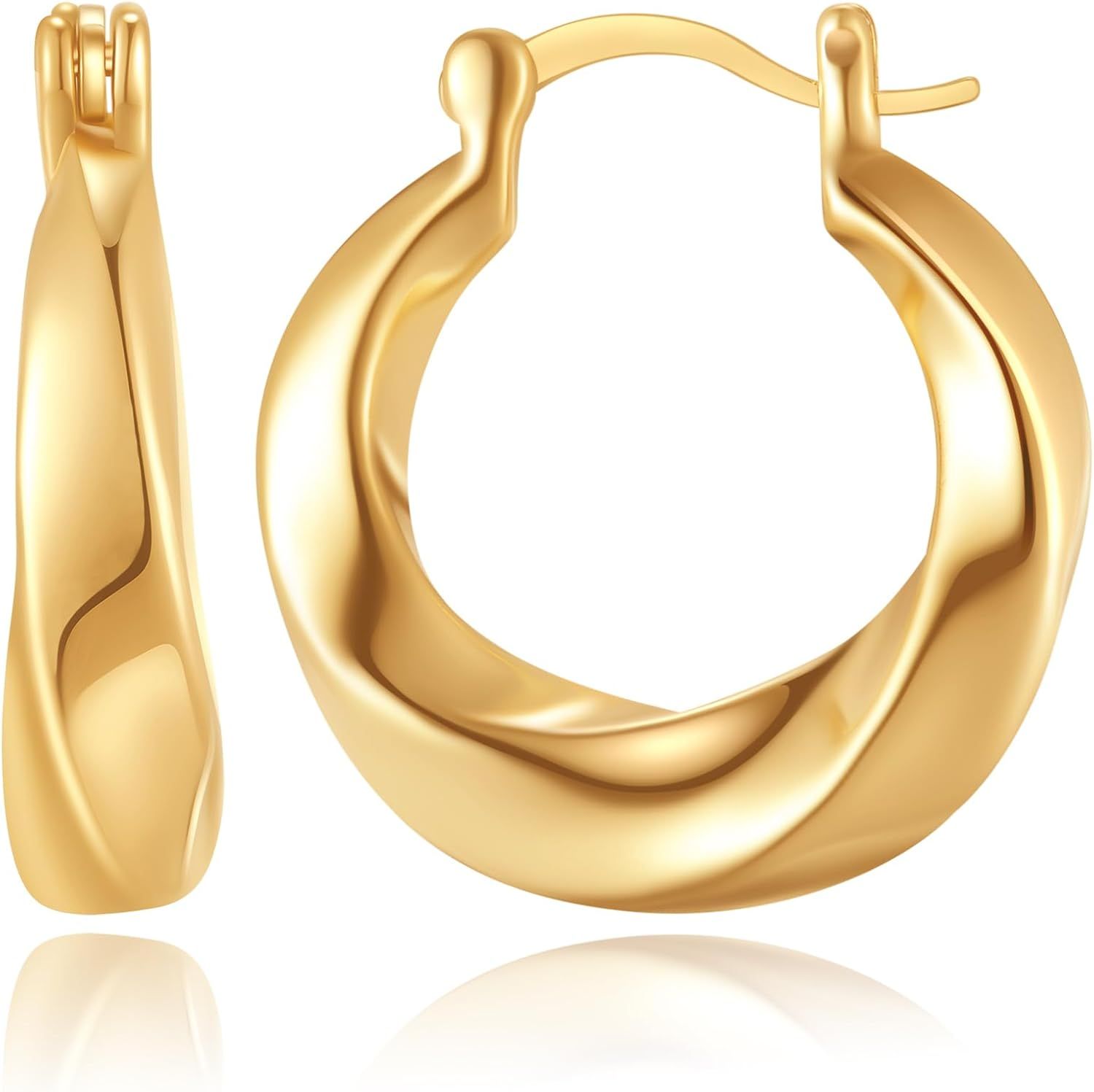 Gold Earrings for Women Girls, 14K Gold Plated Lightweight Gold Hoop Earrings Hypoallergenic Gold... | Amazon (US)