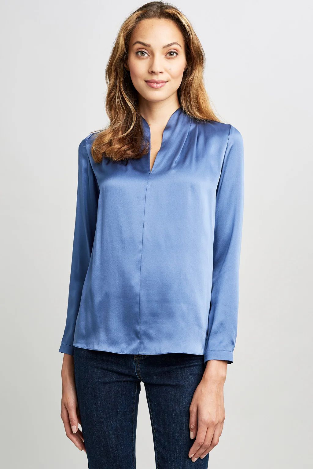 Silk Satin Contour Neck Shirt | Elie Tahari