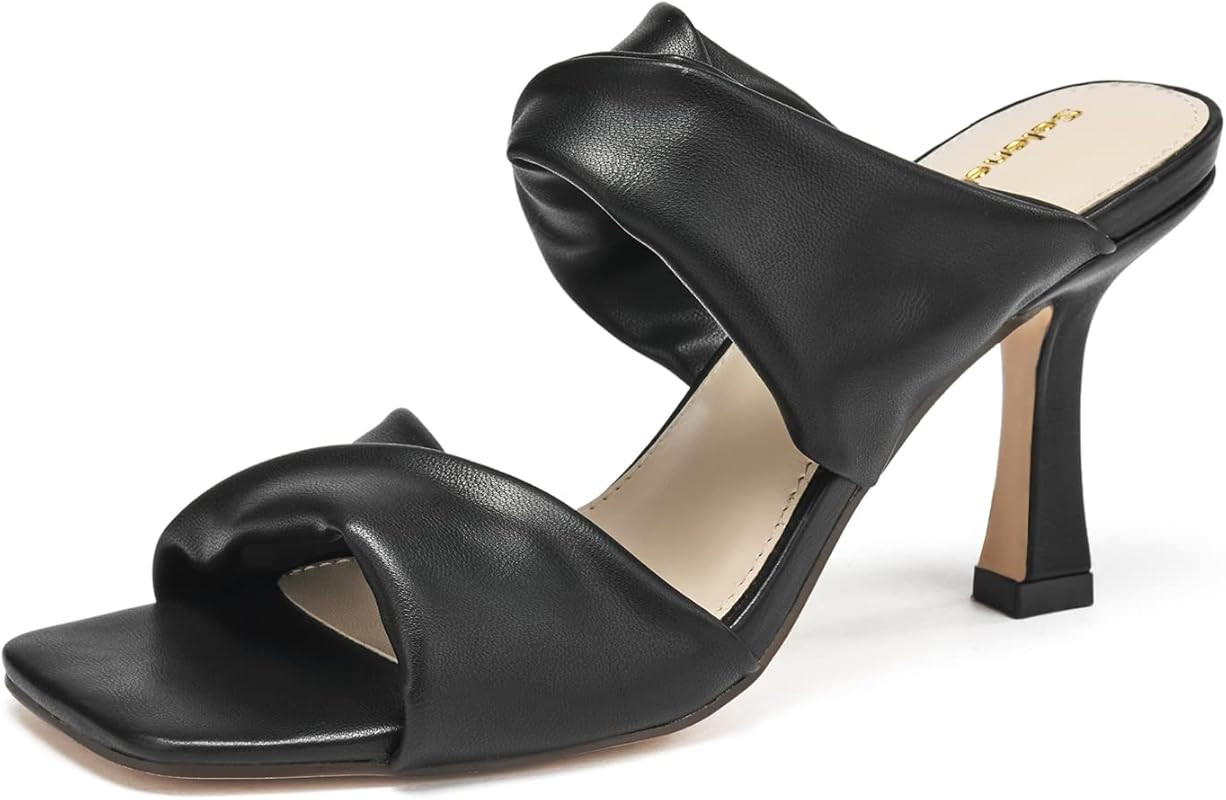 Black Puffy Open Toe Heel Sandals | Amazon (US)