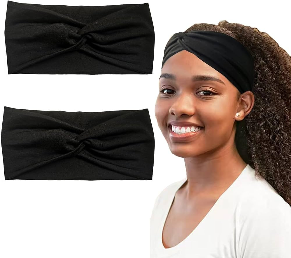 Hjiaruiky 2Pcs Turban Headbands for Women Boho Stretchy Fashion Headbands Fabric Twist Knotted Cl... | Amazon (US)