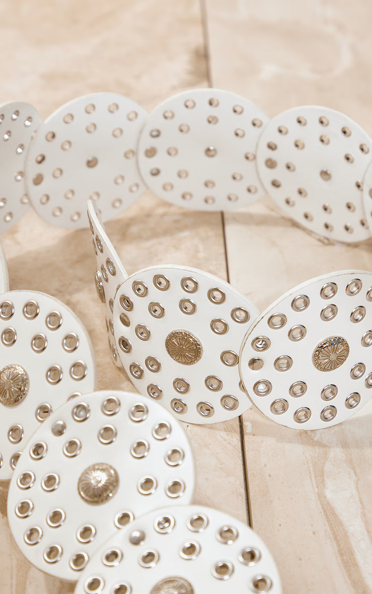 White Studded Large Concho Shield Belt | PrettyLittleThing US