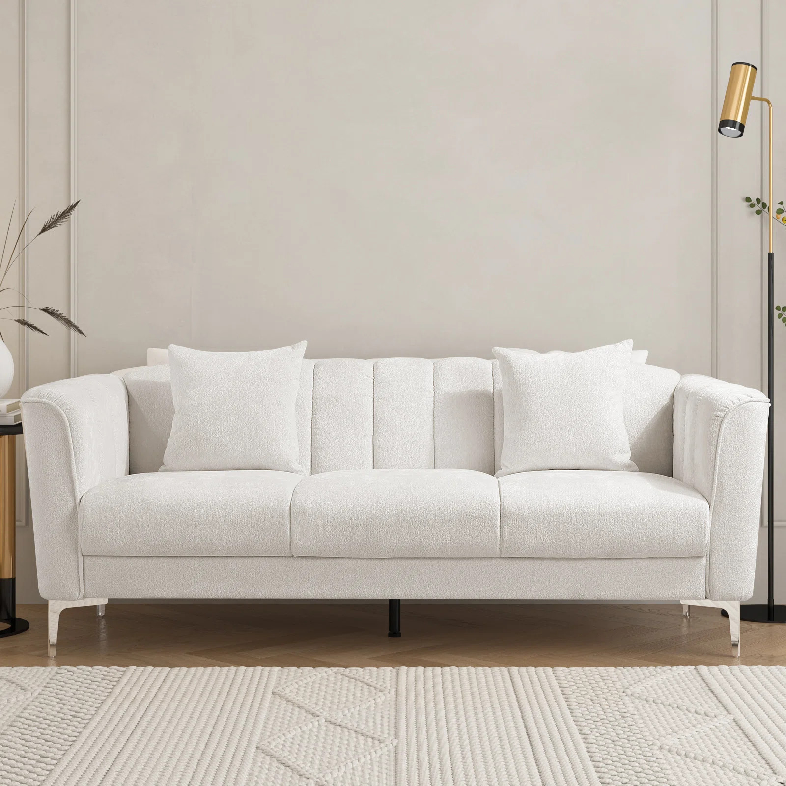 Wade Logan® Arrianne 77.2"W Chenille 3-Seater Sofa with Pockets and Pillows, Solid Wood Couch & ... | Wayfair North America