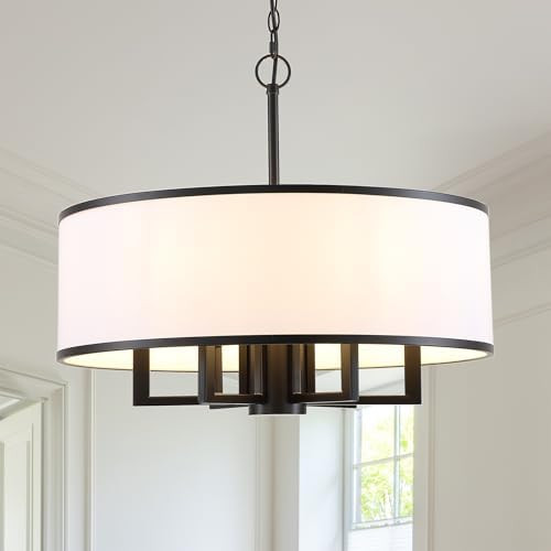 24" 6-Light Drum Chandelier, Modern Large Drum Pendant Light Fixtures with White Shade, Black Cha... | Amazon (CA)