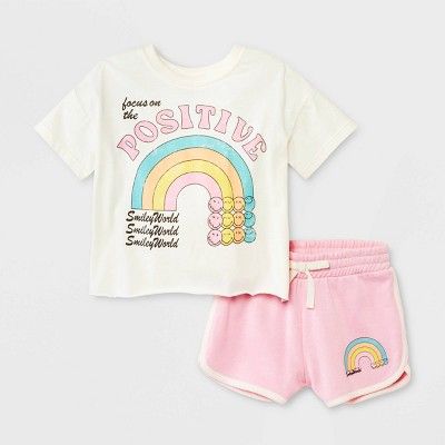 Toddler Girls' SmileyWorld Top and Bottom Set - White | Target