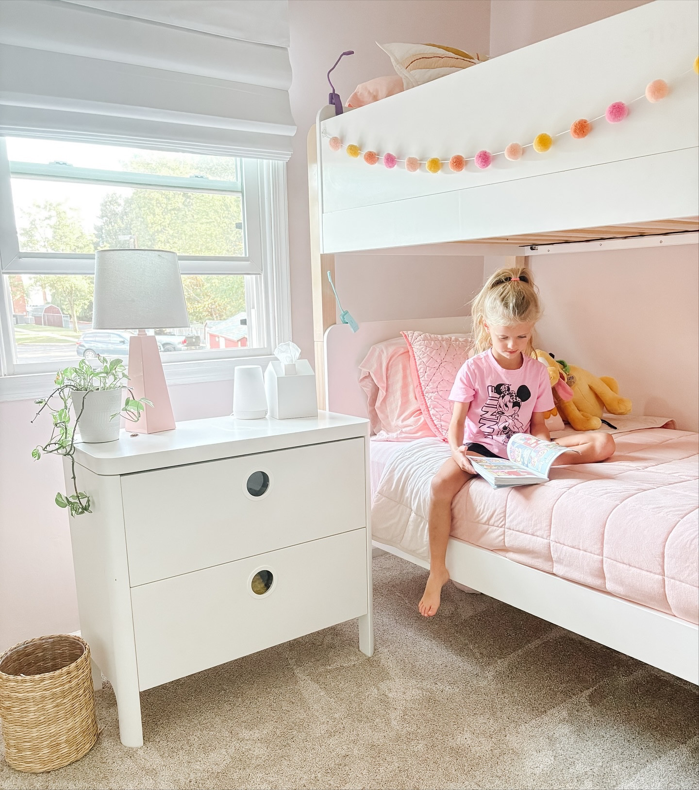 For my cheetah-loving little girl and her sweet sister. 

Logan and Norah decided on an inspiration pic for their new room that ended up being my driving force in creating their fresh, pink, cozy place to lay their heads each night.  It was important to me to finish the girls’ spaces first when we moved so they would feel comforted and excited to be in a new house when they’ve only ever known our first home. 
Riley’s has taken a bit longer to button-up but we are loving this shared bunk space for our littlest girls. 
@crateandkids @ikeausa @babyletto 
#girlsroom #bunkroom #bunkbeds #girlmom #pink #bedroominterior #bedroomstyling #newhouse