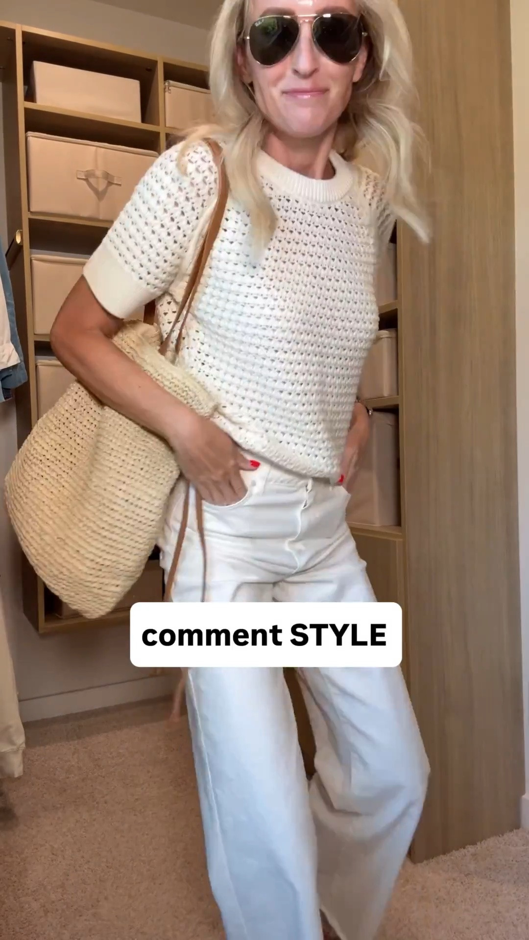 Summer outfits. A simple summer outfit! The best lightweight and soft denim for summer!  Cutest lightweight sweater. Comfortable sandals. Ray-Ban aviator sunglasses. Size 26 jeans. Small sweater.

#LTKOver40 #LTKmomlife #LTKootd