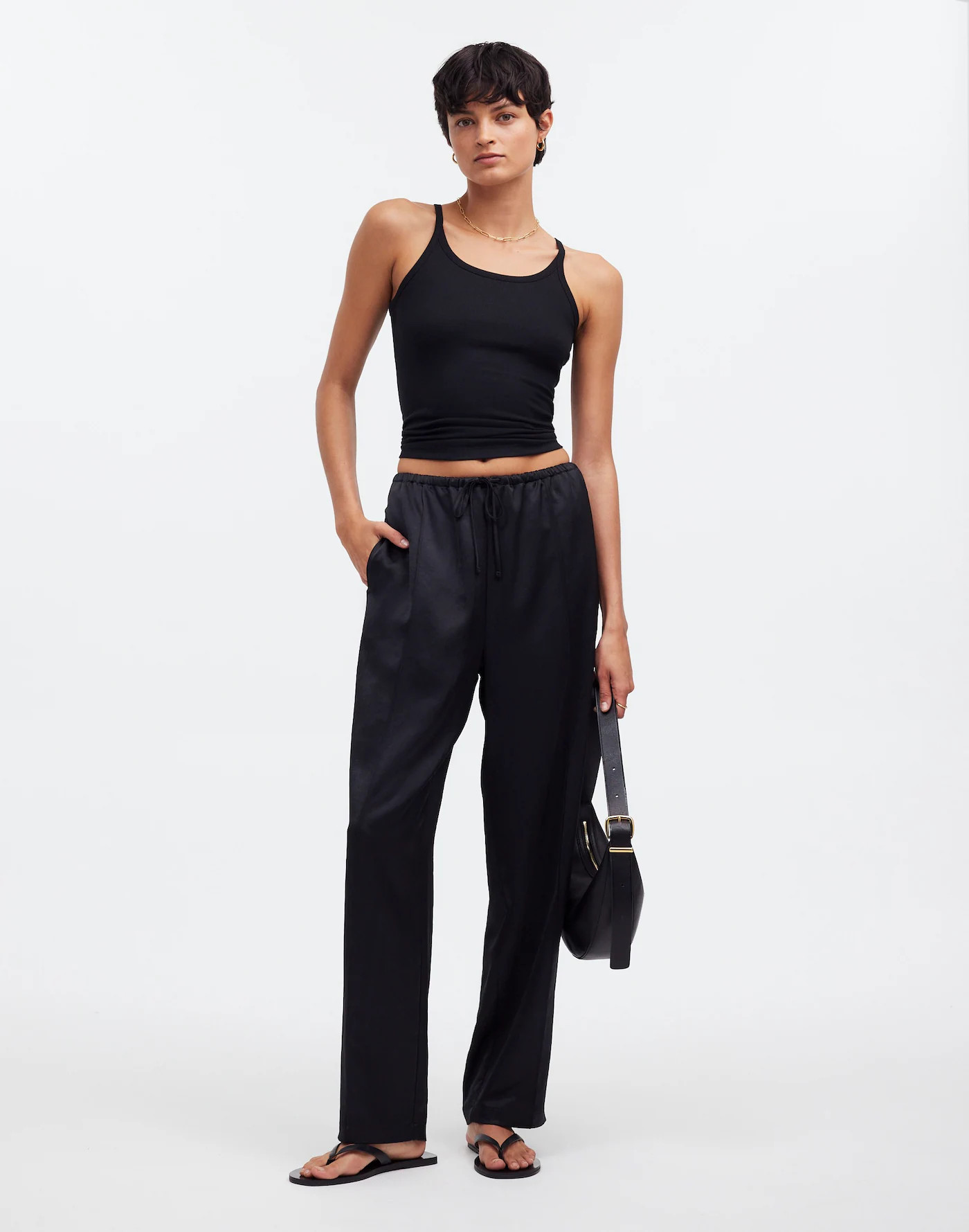 Pintucked Slim Pull-On Pants in Satin | Madewell