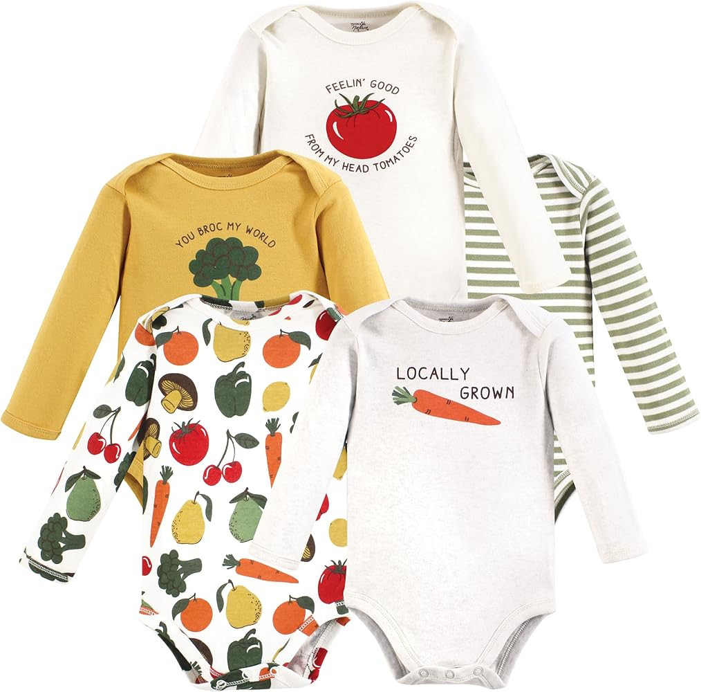 Amazon.com: Touched by Nature Unisex Baby Organic Cotton Long-Sleeve Bodysuits, Happy Veggies, 3-... | Amazon (US)