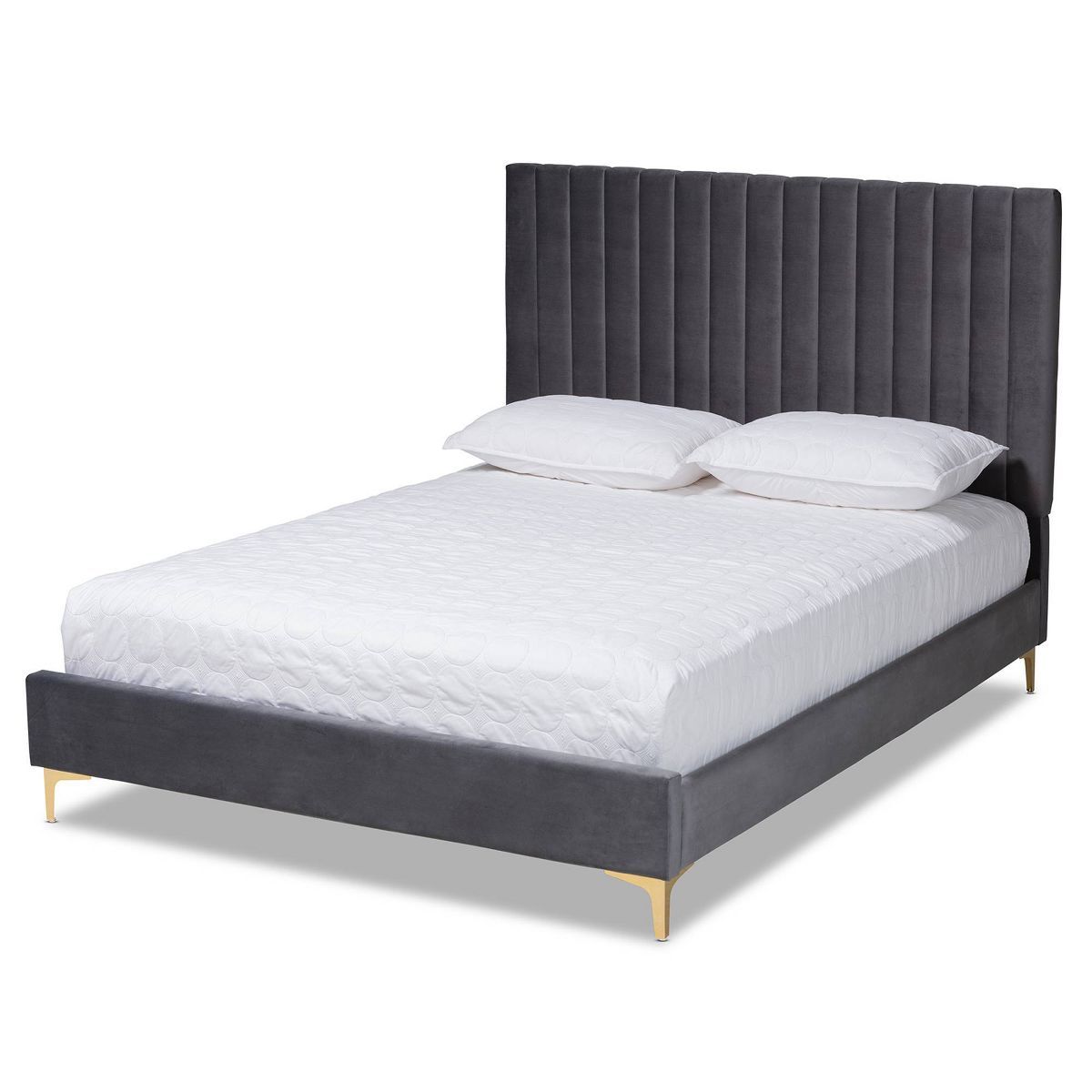 Queen Serrano Velvet Fabric Upholstered and Metal Platform Bed Gray/Gold - Baxton Studio | Target