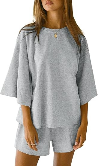 Tankaneo Womens Pajama Sets 3/4 Sleeve Oversized Tops & Loose Fit Shorts Lounge Set with Pockets ... | Amazon (US)