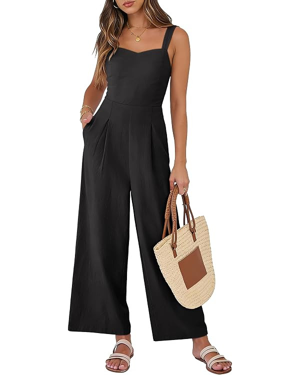ANRABESS Womens Jumpsuit Casual Summer Wide Leg Sleeveless Smocked One Piece Romper 2026 Beach Tr... | Amazon (US)