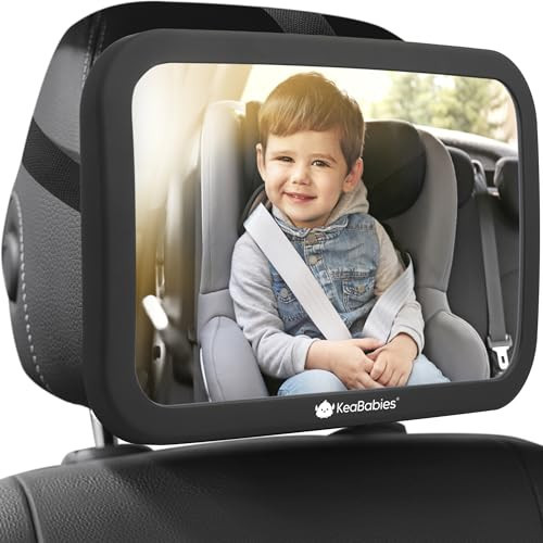 Safety Baby Car Seat Mirror - Wide Shatterproof Backseat Infant Car Mirror for Baby Rear Facing, Crystal Clear View, Travel Accessories, Easy Install & Adjustable for Removable Headrest (Matte Black) | Amazon (US)