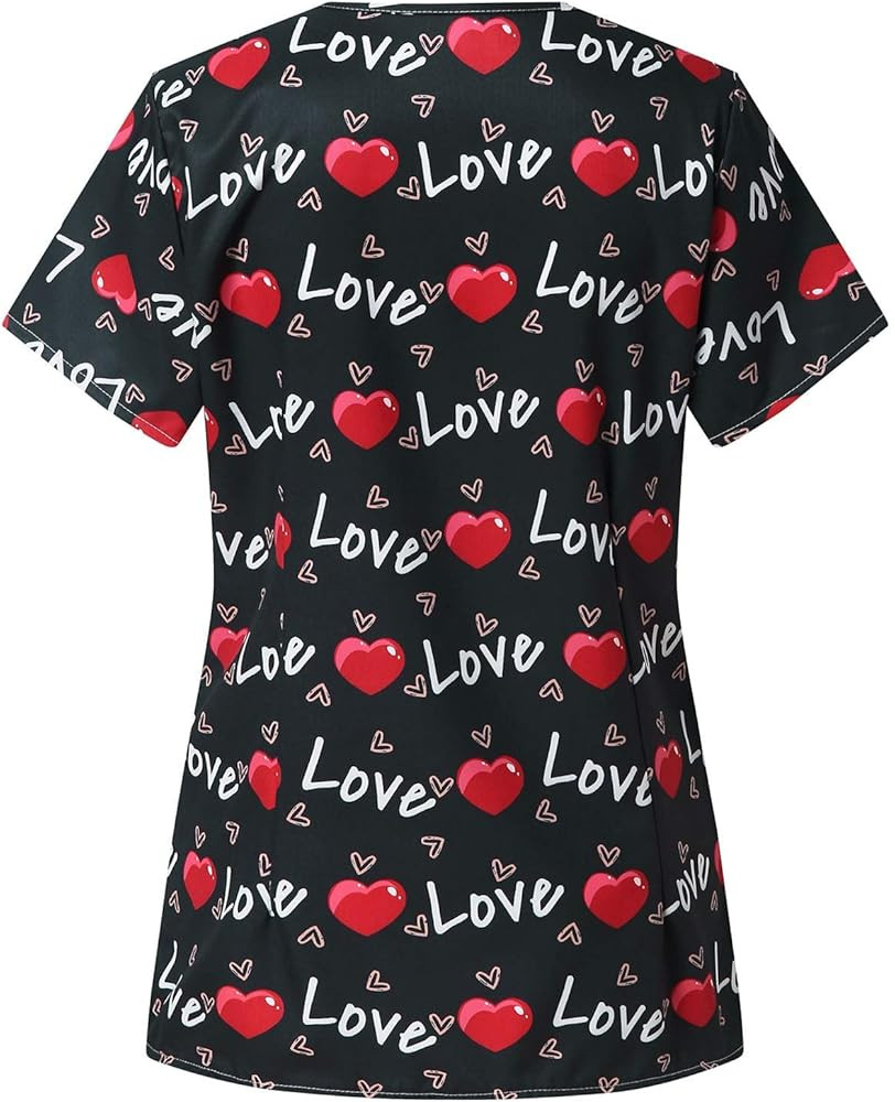 Women's Valentine's Day Love Print V Neck Tee Scrub Top Loose Casual Top Working Uniform Tshirts ... | Amazon (US)