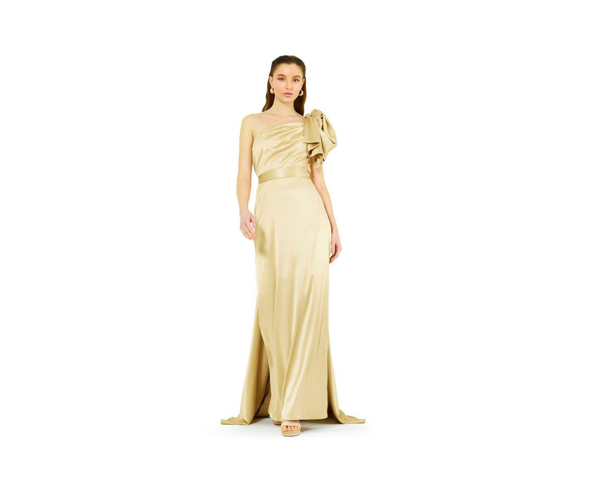 Amri Women's One Shoulder Draped Sleeve Gown - Gold | Macy's