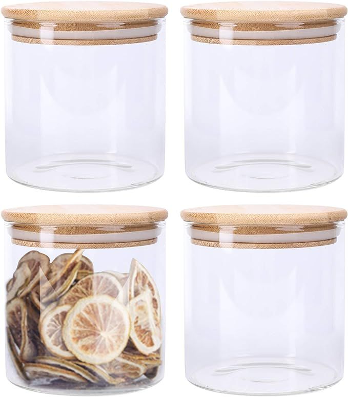 Lawei 4 Pack Glass Storage Jars with Sealed Bamboo Lids - 18.6 FL OZ Clear Glass Bulk Food Storag... | Amazon (US)
