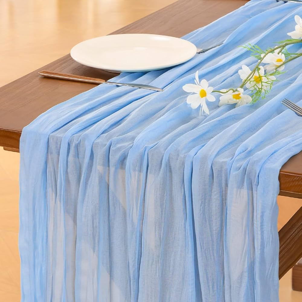 Socomi Blue Fall Thanksgiving Cheesecloth Table Runner Light Blue Boho Rustic Gauze 120 inch 10FT... | Amazon (US)