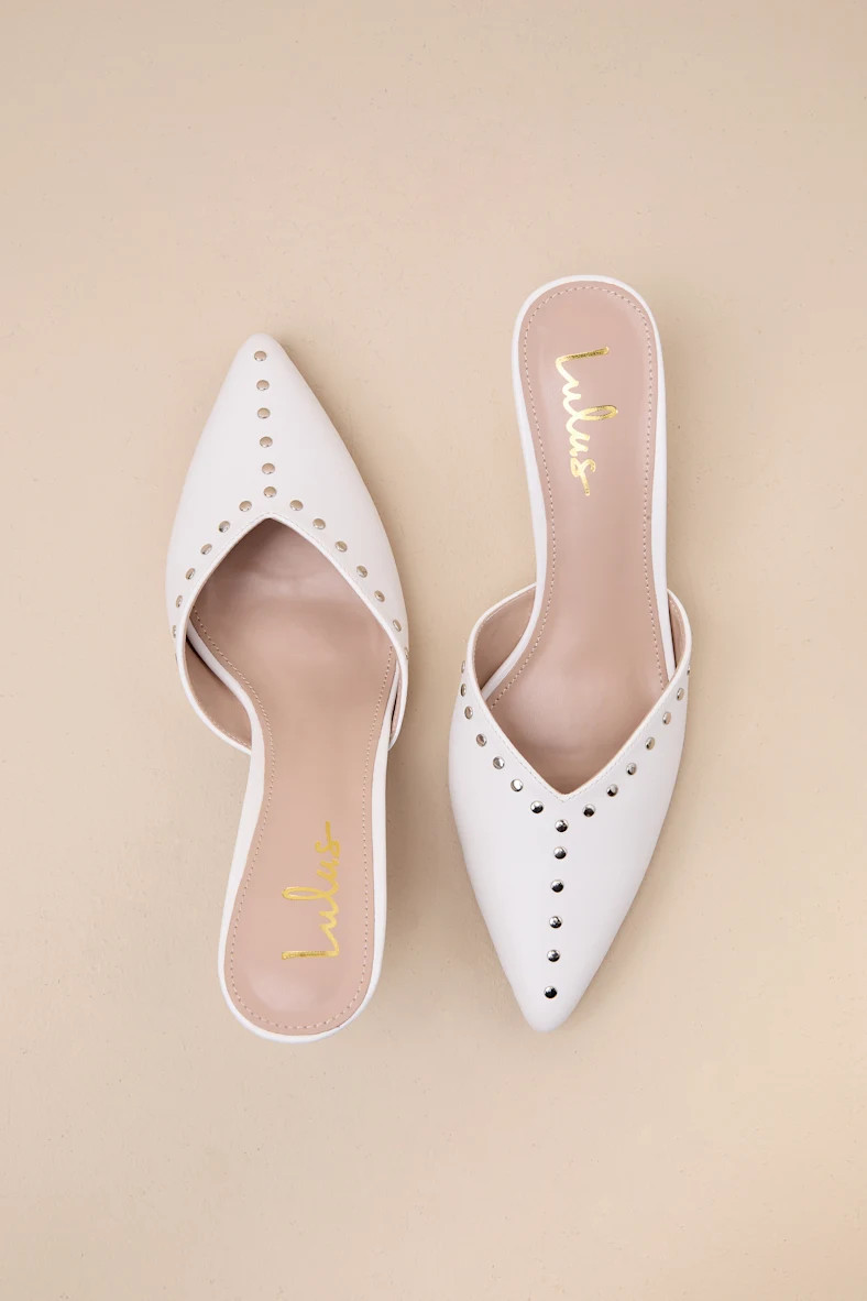 Drayton White Studded Pointed-Toe Mule Pumps | Lulus