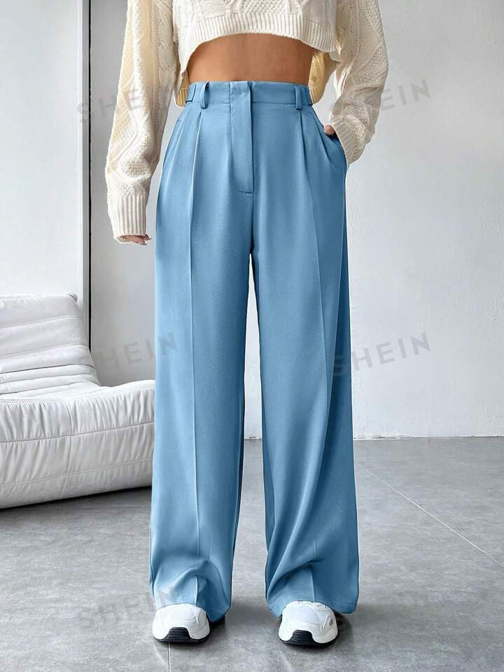 SHEIN EZwear Ladies' Solid Color Pleated Suit Pants | SHEIN